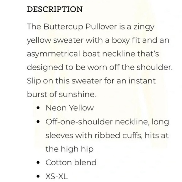 CAbi Buttercup Pullover Sweater in Neon Yellow Off One Shoulder #6167 Medium - Picture 10 of 11
